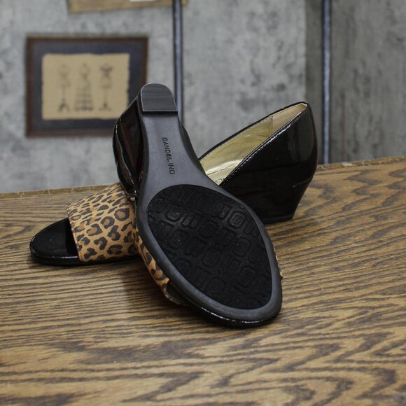 Bandolino Womens Vintage Open Toe Sandals Wedge Heels Black / Leopard 6M - Picture 6 of 8